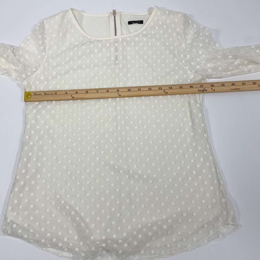 Sheer Polka Dot Swiss Dot Ann Taylor Ivory Mesh Blouse Size M Medium - Picture 4 of 8